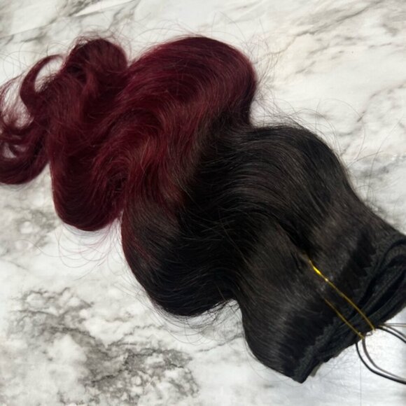16 In Body Wave Ombre Black & Dark Red Clip in Hair Extensions Set - Picture 3 of 4